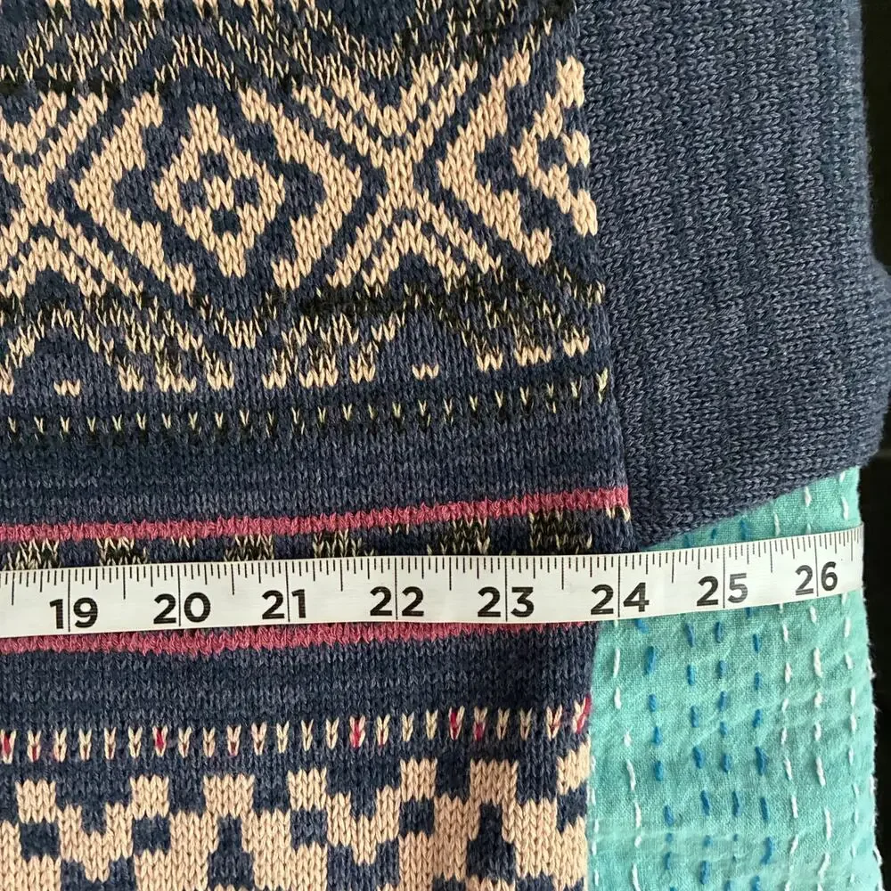 Chaps Womens Small Fair Isle Open Front Cardigan Sweater Blue Cotton Blend - Picture 4 of 11